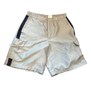 Nike Cargo Shorts Mens L Light Gray & Navy Polyester Elastic Waist With Pockets
